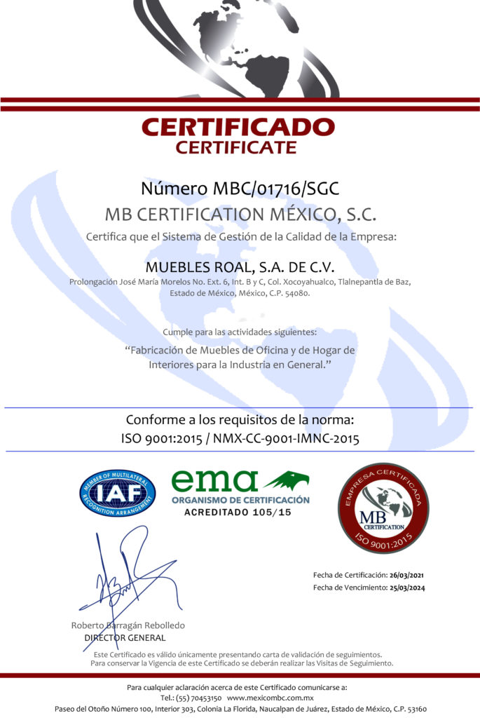 “empresa Certificada Iso 9001 2015 Nmx Cc 9001 Imnc 2015 Por Mb